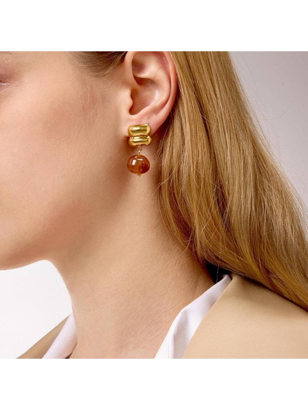 Women's Amber-C Resin Hoop Tortoiseshell Chunky Dangle Vintage Resin Earrings - Picture 2 of 7